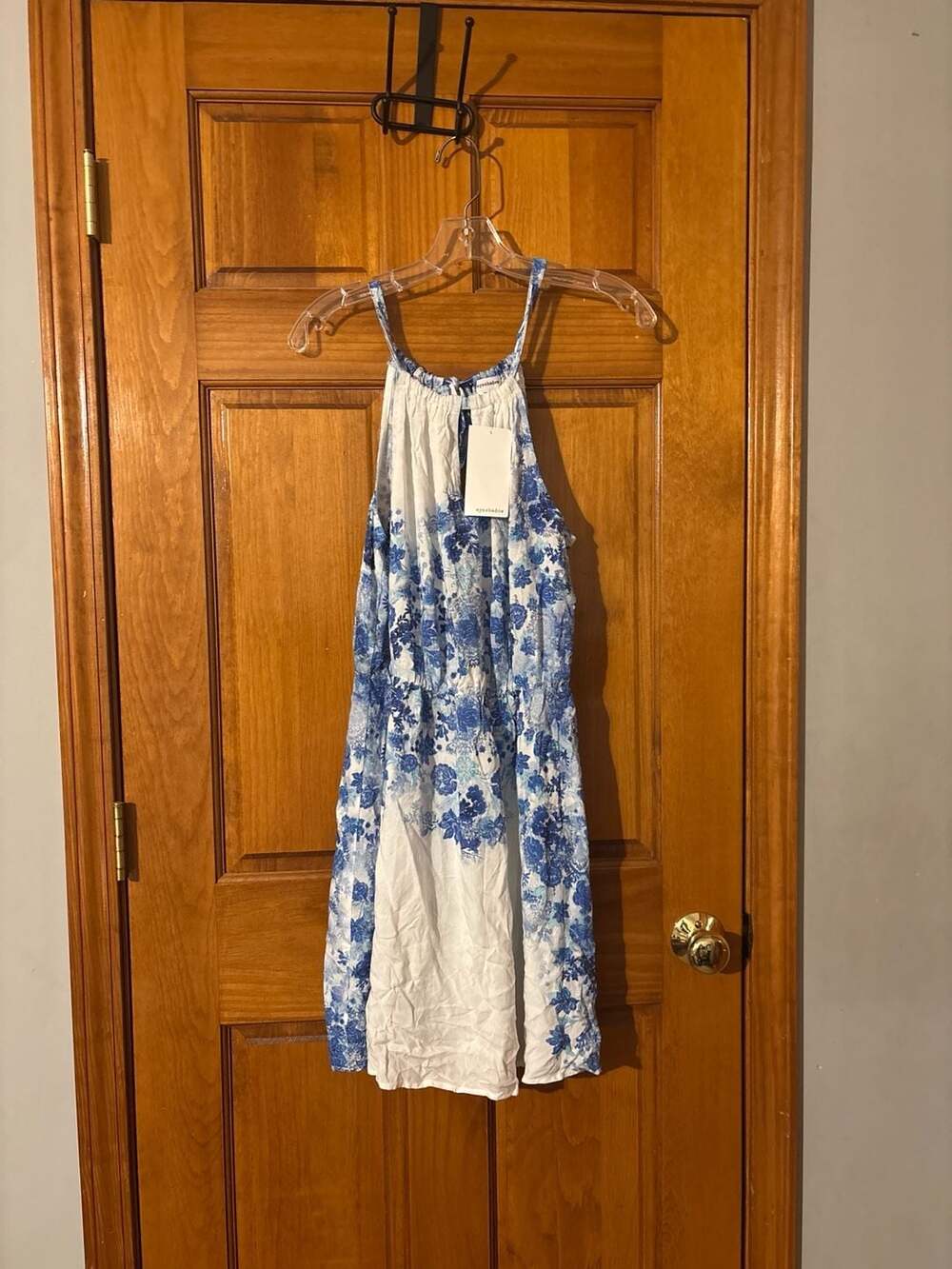 Eyeshadow Blue and White Floral Halter Neck Dress Size M